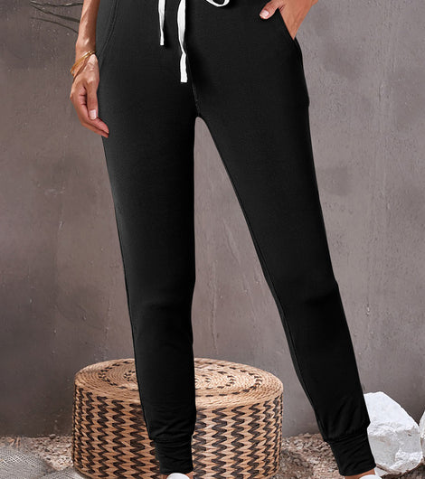 Black Casual Drawstring Drop Waist Pocketed Joggers Black Casual Drawstring Drop Waist Pocketed Joggers