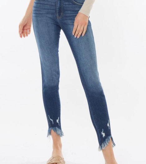 Kancan Raw Hem High Waist Cropped Jeans