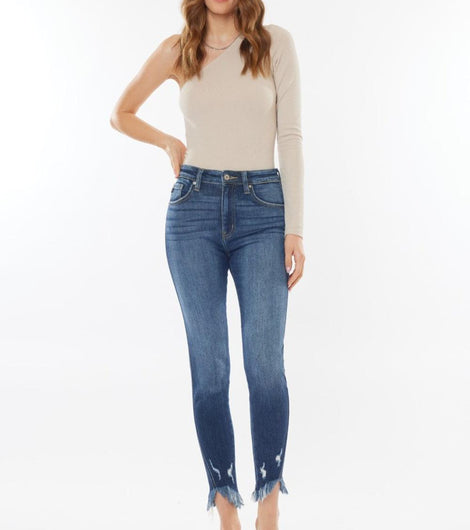 Kancan Raw Hem High Waist Cropped Jeans