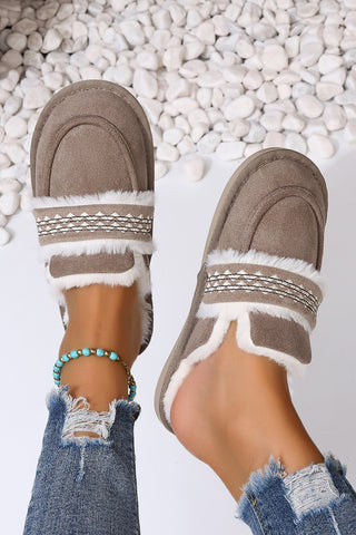 Gray Suede Wavy Striped Plush Lined Home Slippers