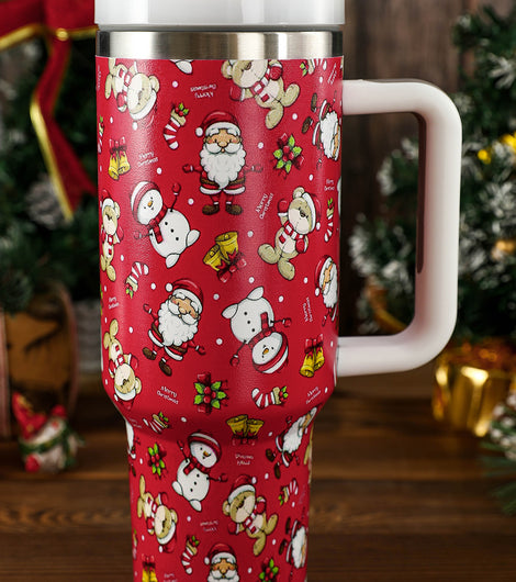 Fiery Red Christmas Pattern Print Stainless Steel Tumbler