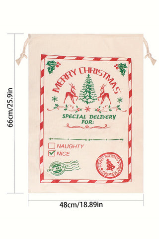 White Christmas Tree and Reindeer Drawstring Gift Bag