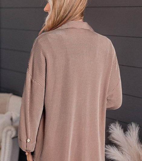 Striped Collared Neck Long Sleeve Shirt