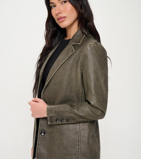 Coalition LA Single-Breasted Vegan Leather Blazer