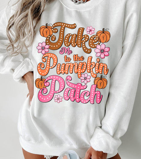 White Take Me to the Pumpkin Patch Floral Halloween Sweatshirt