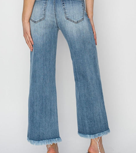 RISEN Raw Hem Cropped Wide Leg Jeans