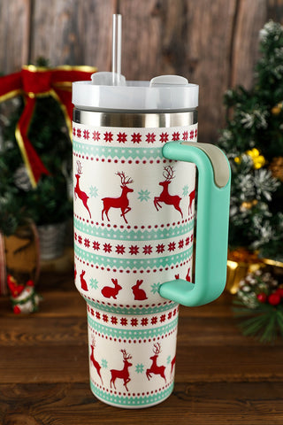 Fiery Red Christmas Pattern Print Stainless Steel Tumbler