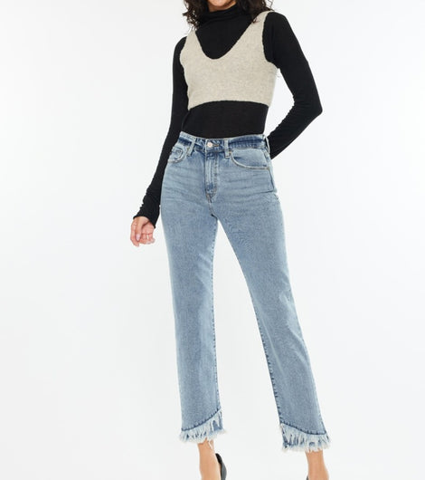 Kancan Raw Hem High Rise Straight Jeans