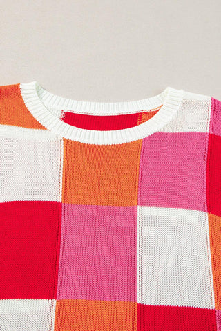 Color Block Round Neck Cap Sleeve Knit Top