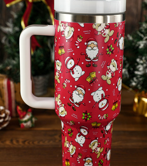 Fiery Red Christmas Pattern Print Stainless Steel Tumbler