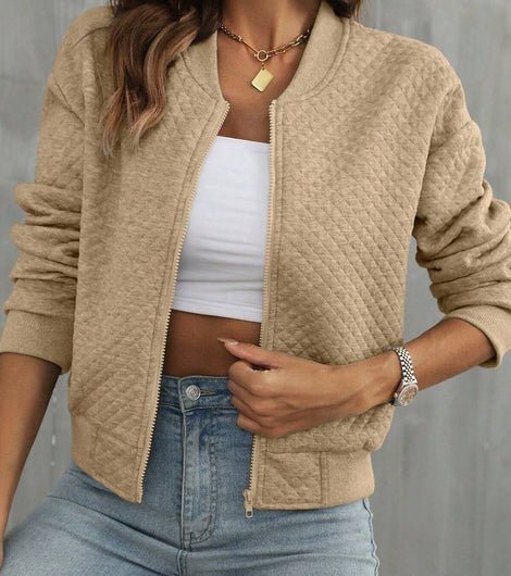 Pale Khaki Solid Baseball Collar Jacket