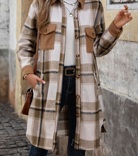 Plaid Button Up Long Sleeve Coat