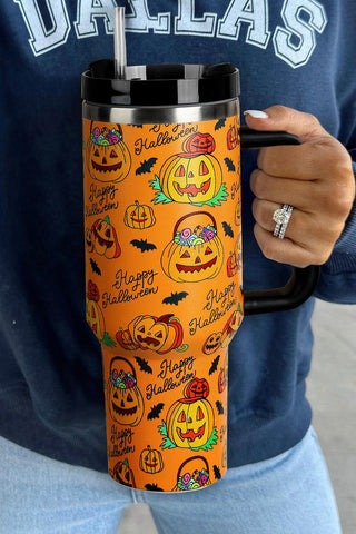 Orange 40oz Halloween Pumpkin Print Handle Tumbler Cup