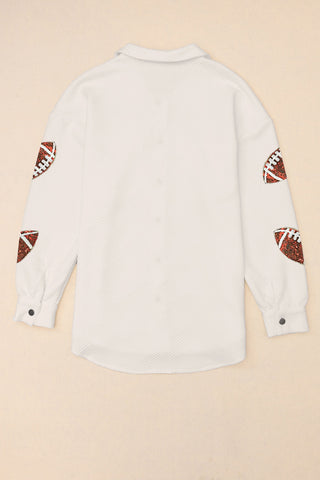 Beige Cream Long Sleeve Quilted Graphic Shirt Jacket