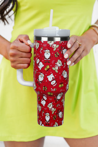 Fiery Red Christmas Pattern Print Stainless Steel Tumbler