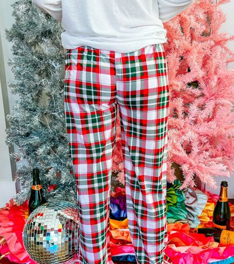 Multicolor Merry Christmas Top and Plaid Pants Pajama Set