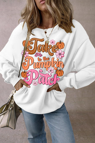 White Take Me to the Pumpkin Patch Floral Halloween Sweatshirt