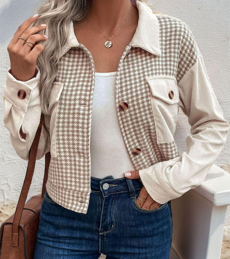 Pocketed Houndstooth Long Sleeve Jacket