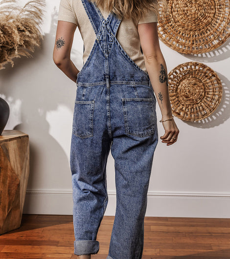 Sail Blue Straight Leg Pockets Denim Bib Overall