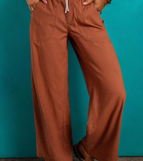 Red Dahlia Elastic Waist Pocketed Casual Straight Leg Pants