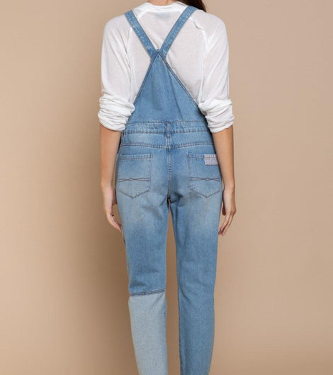 POL Front Chest Zipper Slim Leg Denim Overalls