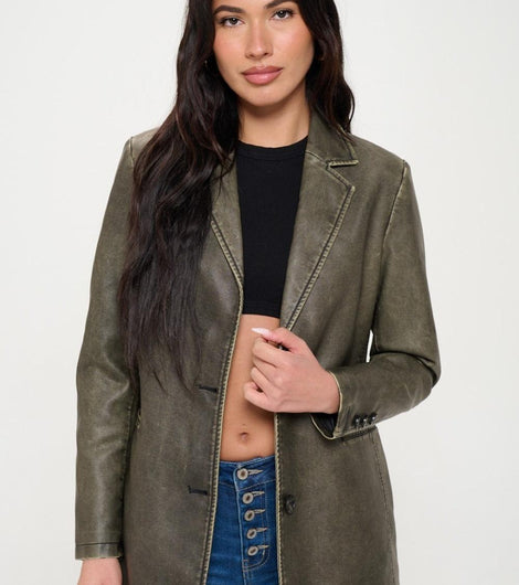 Coalition LA Single-Breasted Vegan Leather Blazer