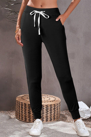 Black Casual Drawstring Drop Waist Pocketed Joggers - Rebel Chics