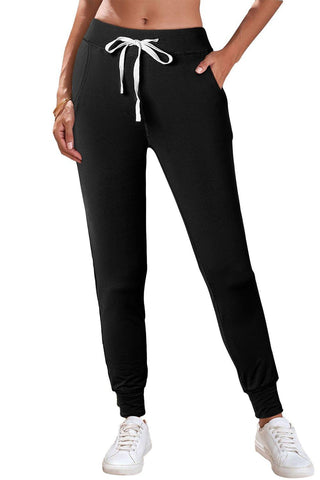 Black Casual Drawstring Drop Waist Pocketed Joggers - Rebel Chics