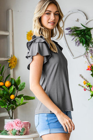 Black Plain Tiered Ruffle Casual Round Neck T Shirt - Rebel Chics