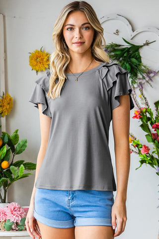 Black Plain Tiered Ruffle Casual Round Neck T Shirt - Rebel Chics