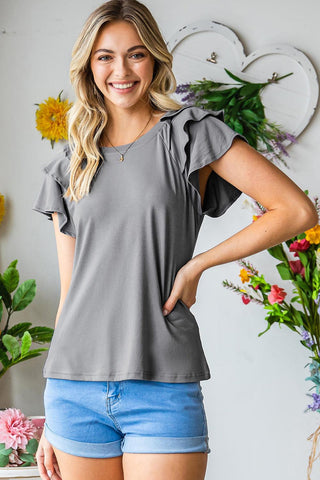 Black Plain Tiered Ruffle Casual Round Neck T Shirt - Rebel Chics