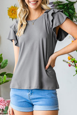 Black Plain Tiered Ruffle Casual Round Neck T Shirt - Rebel Chics