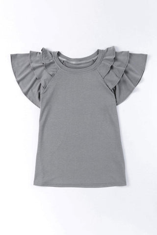 Black Plain Tiered Ruffle Casual Round Neck T Shirt - Rebel Chics