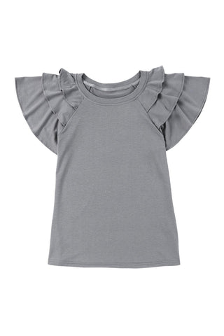 Black Plain Tiered Ruffle Casual Round Neck T Shirt - Rebel Chics