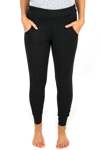 Black Pleated Casual Pocket High Waisted Leggings - Rebel Chics