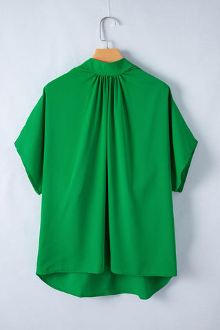 Bright Green Solid Color Batwing Sleeve Knotted Blouse - Rebel Chics