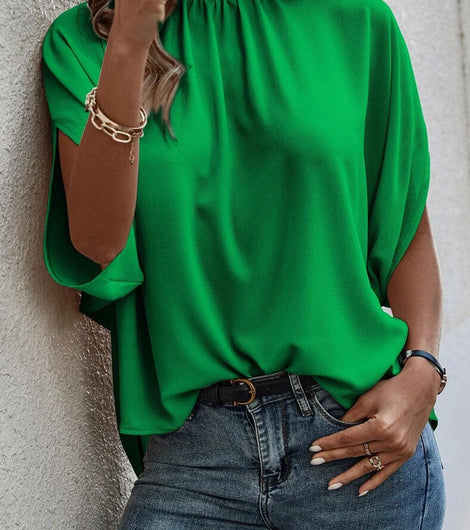 Bright Green Solid Color Batwing Sleeve Knotted Blouse - Rebel Chics