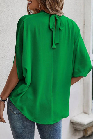 Bright Green Solid Color Batwing Sleeve Knotted Blouse - Rebel Chics