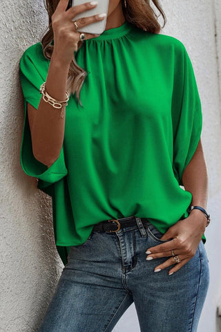 Bright Green Solid Color Batwing Sleeve Knotted Blouse - Rebel Chics