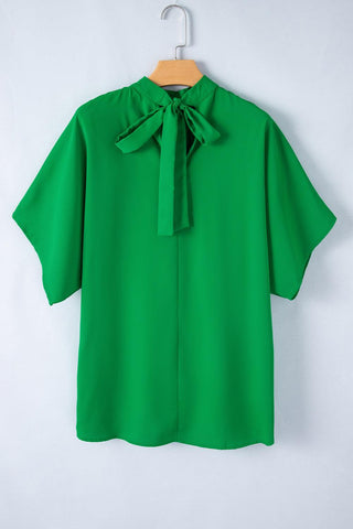 Bright Green Solid Color Batwing Sleeve Knotted Blouse - Rebel Chics