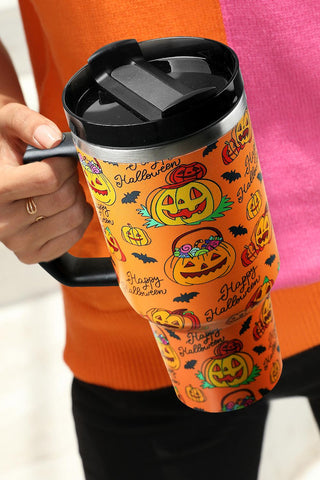 Orange 40oz Halloween Pumpkin Print Handle Tumbler Cup