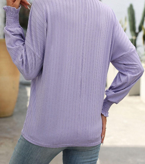 Textured Notched Lantern Sleeve T-Shirt