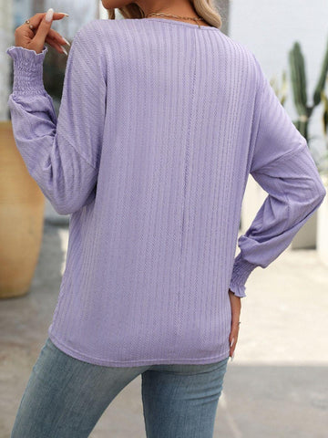 Textured Notched Lantern Sleeve T-Shirt