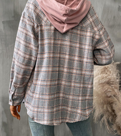 Plaid Long Sleeve Hooded Jacket