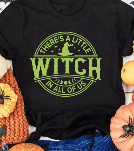 Black WITCH Crew Neck Halloween Graphic T Shirt