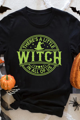 Black WITCH Crew Neck Halloween Graphic T Shirt