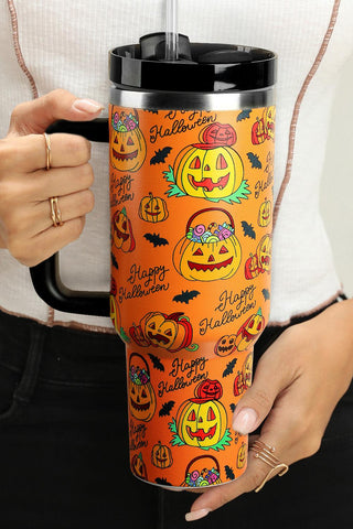 Orange 40oz Halloween Pumpkin Print Handle Tumbler Cup