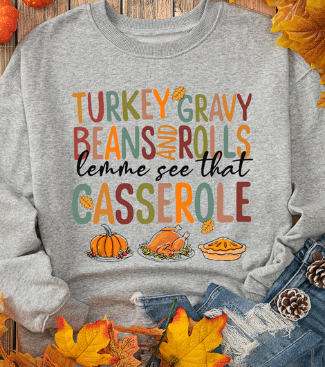 Gray Thanksgiving Slogan Pumpkin Turkey Pie Graphic Sweatshirt