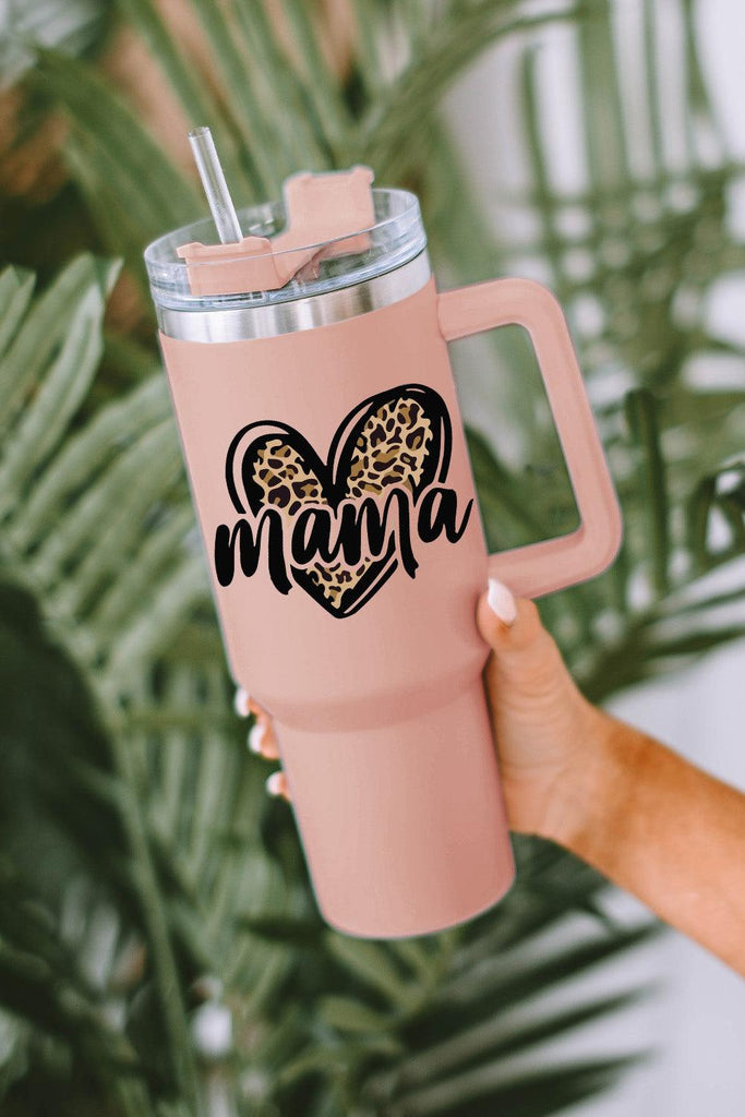 Pink 40oz mama Leopard Heart Shape Stainless Steel Insulate Tumbler Mug - Rebel Chics