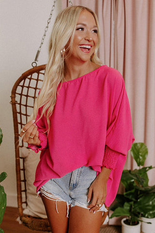 Pink Casual Shirred Cuffs Half Sleeve Top - Rebel Chics